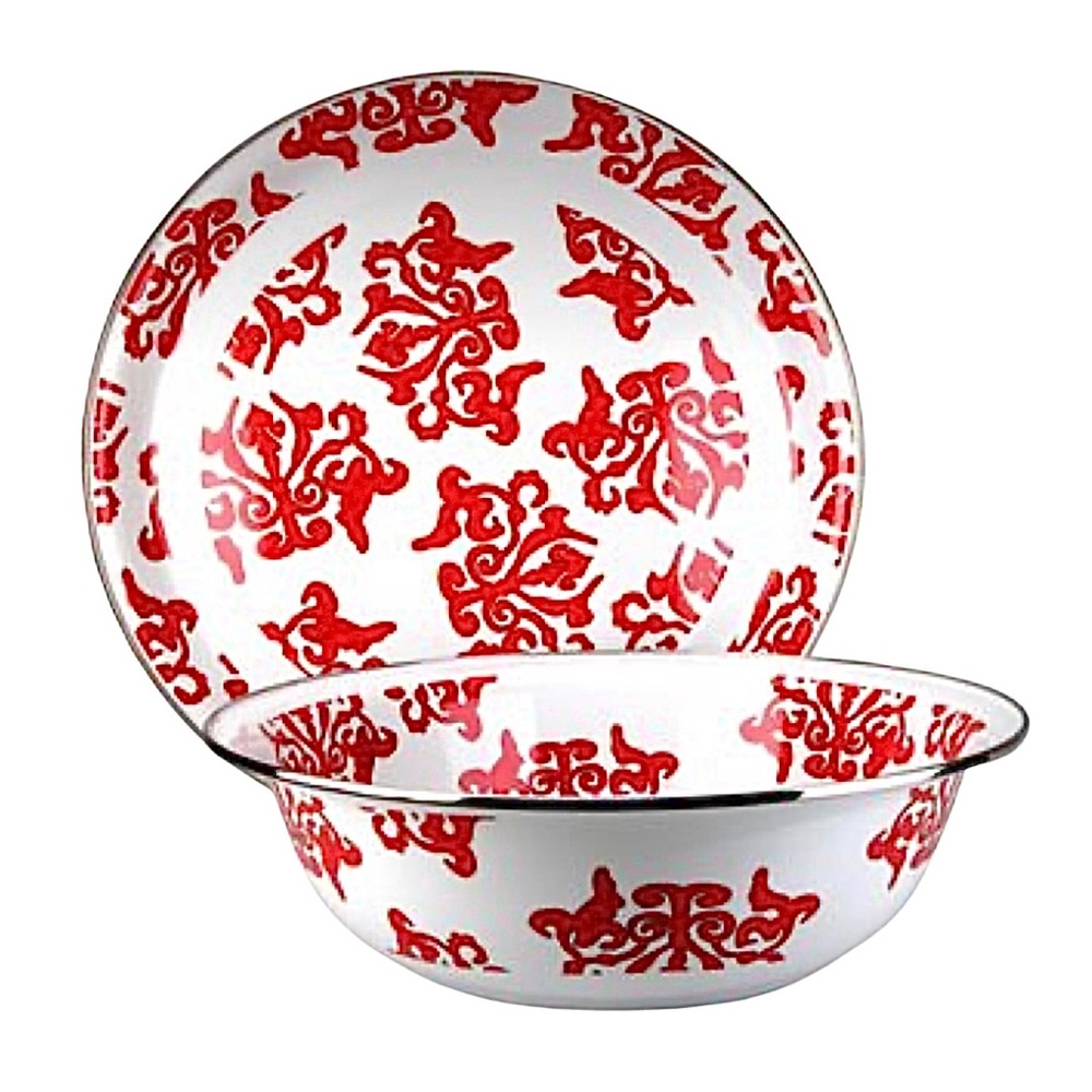 Golden Rabbit Rare Red Damask Catering Bowl and Platter